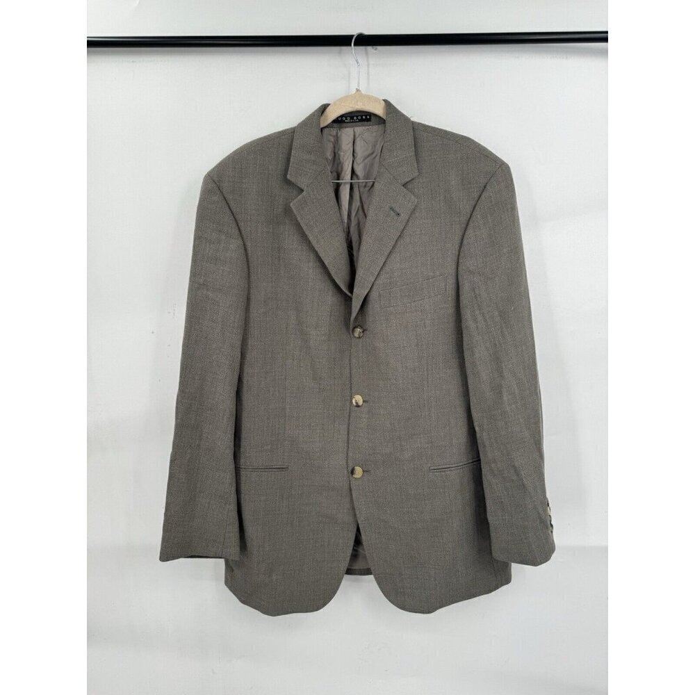 VTG Boss Hugo Boss Virgin Wool Blazer Men 40R Grey U.S.A Sports Jacket‎ Formal